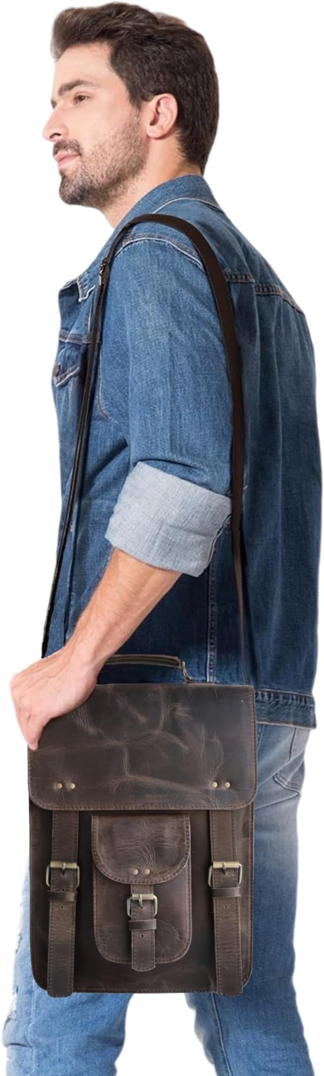 jaald Genuine Leather Messenger Bag Vintage Laptop Crossbody Bag Satchel Man Purse Shoulder Bag for man woman office bag