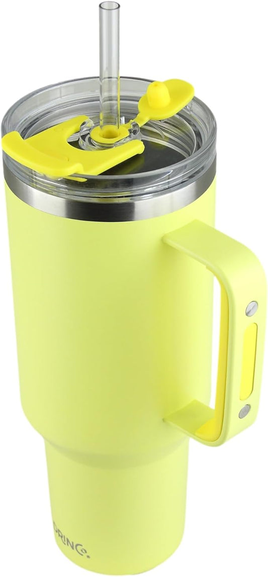Drinco 40oz 30 oz Tumbler with Handle, Straw Lid, Insulated Stainless Steel Travel Mug Water Bottle Ice Coffee Cup For Cold and Hot, BigSur (30oz, Lemon)