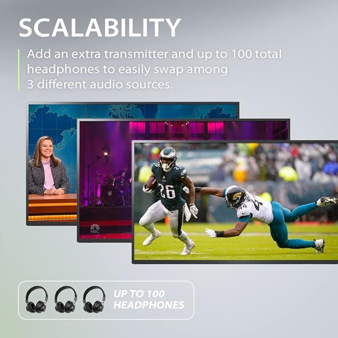 Avantree Shift - Wireless TV Multiple Headphones Pack, Ideal for Watching 2 or More TVs, with Cross-Compatibility, Pass-Through, Long Range, Scalable to 3 Transmitters and 100 Headphones
