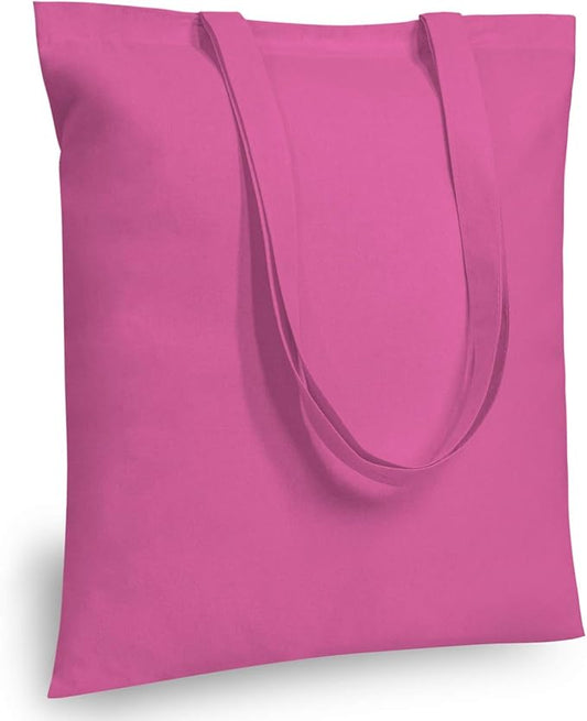 TOPDesign 12-Pack Economical 16"x15" Pink Cotton Tote Bag, Lightweight Medium Reusable Grocery Shopping Cloth Bags, Suitable for DIY, Advertising, Promotion, Gift, Activity