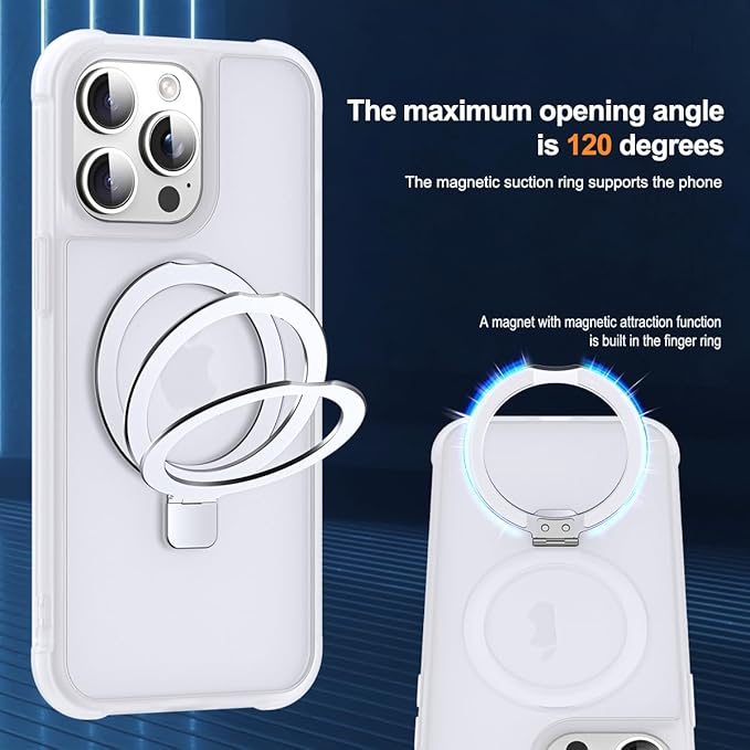 Compatible with iPhone 14 Pro Max Case with Invisible Magnetic O-Ring Stand Military-Grade Phone Case for iPhone 14 ProMax 6.7" [Compatible with Mag-Safe][Great Grip Feeling],Translucent