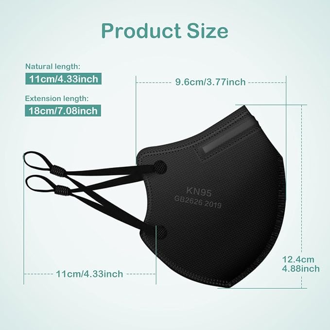 Adjustable KN95 Masks, 5-Layer Disposable Respirator Masks with Adjustable Ear Loops, Individually Wrapped