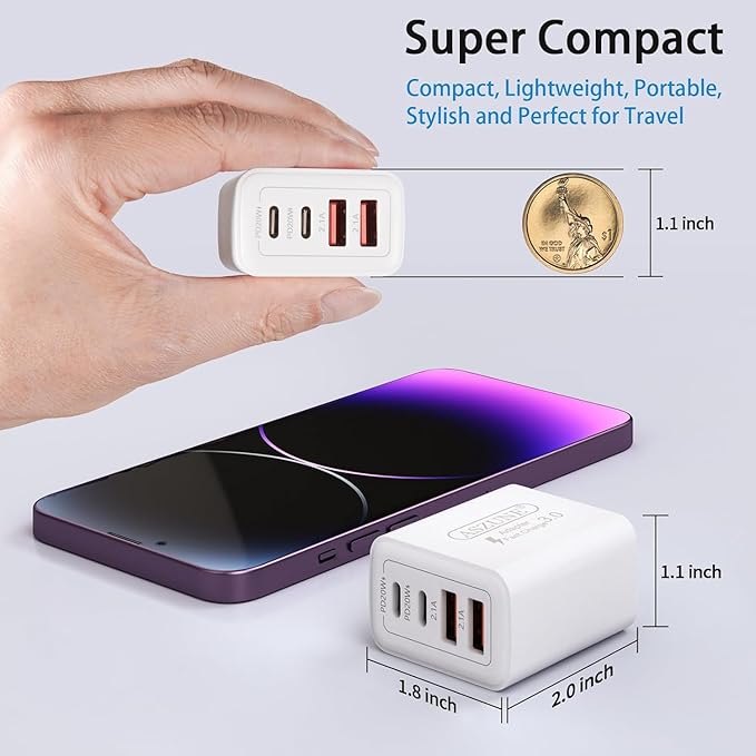 10Pack USB C Wall Charger 40W 4-Port,USBC Cube Power Adapter Wall Plug Multiport Type C Brick for Apple Watch Series 9/8/7/6/ iPhone 15 Plus/15 Pro Max