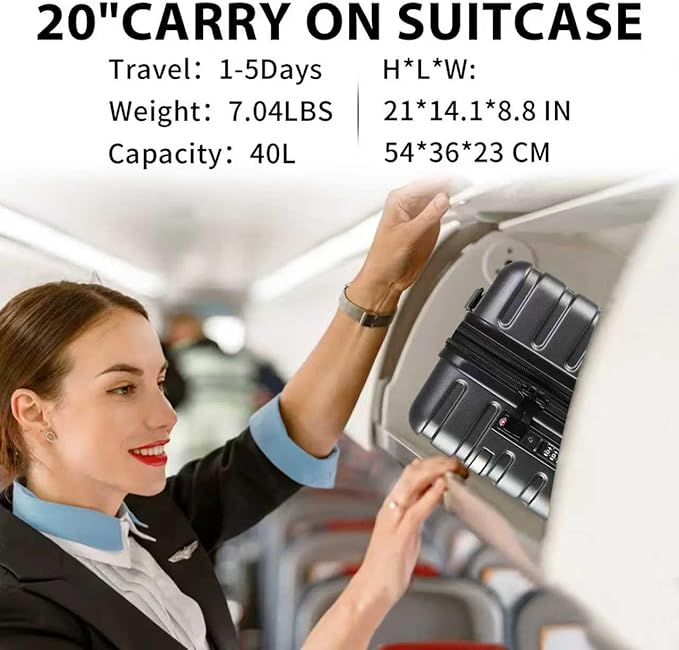 EMPSIGN Carry On Luggage with Spinner Wheels, Hard Shell Carry-On Expandable Suitcase 21x14x9 Airline Approved & Built-in TSA Lock, Durable Travel Rolling Suitcase, Carry-On 20-Inch, Dark Grey