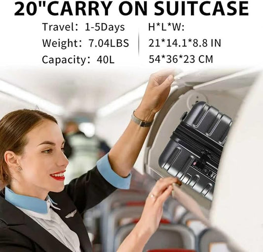 EMPSIGN Carry On Luggage with Spinner Wheels, Hard Shell Carry-On Expandable Suitcase 21x14x9 Airline Approved & Built-in TSA Lock, Durable Travel Rolling Suitcase, Carry-On 20-Inch, Dark Grey