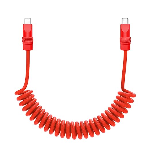 chubbycable Curly Chubby Retractable Fast Charging Cable 120W Coiled Charger Cord for Car Durable USB C Cable Compatible with iPhone 16/15 Series, Red+Red, Type-C to Type-C, 1.3FT-2.3FT
