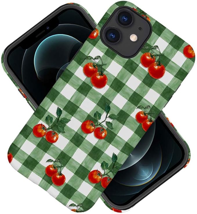 DAIZAG Case Compatible with for iPhone 11,Green Red Checkerboard Tomatoes Watercolor Phone Case for iPhone 11 for Girl Women Boy Men