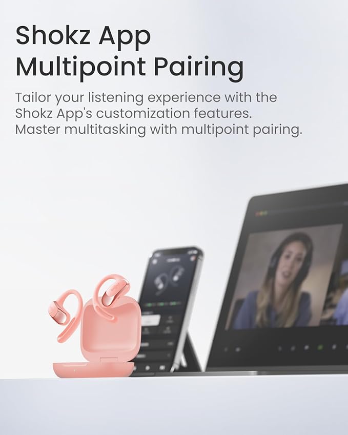 SHOKZ OpenFit Air - Open-Ear Headphones, True Wireless Earbuds, Water Resistant, Secure Earhooks for Daily Use, Pink