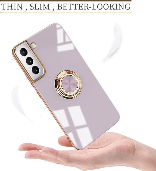 Tnarru Compatible for Samsung Galaxy S22 Case with Ring Holder Kickstand [with Magnetic] Soft TPU Shockproof Electroplated Protective Phone Case for Galaxy S22 5G Purple