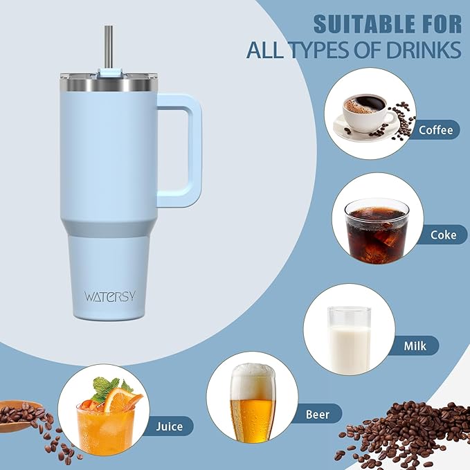 20 oz Tumbler with Handle,Tumbler with Lid and Straw,Double Wall Insulated Cup Stainless Steel Travel Mug(Cold for 34 Hours),Water Bottle for Iced Tea,Coffee,Cold Beverages(Blue)