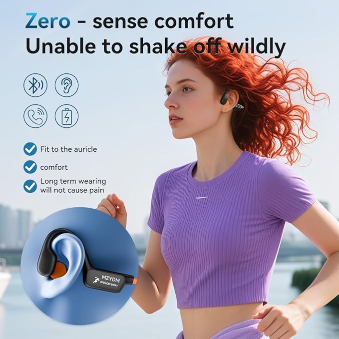 Bone Conduction Headphones, Open Ear Headphones Bluetooth5.4 with Mic, 15H Playtime, IPX6 Sweat Resistant Wireless Earphones, for Workouts and Running, Orange