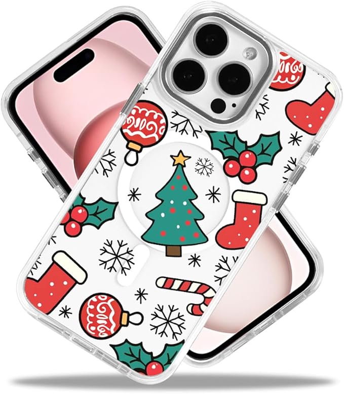 DAIZAG Case for iPhone 13 Pro, [Compatible with MagSafe],Phone Case for Women Girls Magnetic Clear Cover,Christmas Tree Socks Red