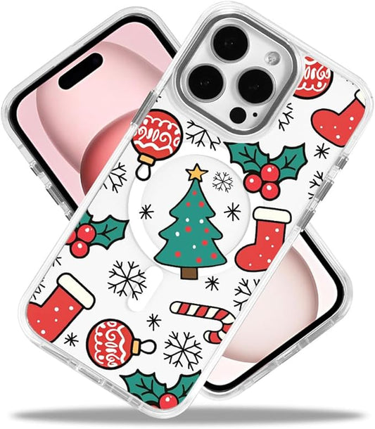 DAIZAG Case for iPhone 14 Pro, [Compatible with MagSafe],Phone Case for Women Girls Magnetic Clear Cover,Christmas Tree Socks Red