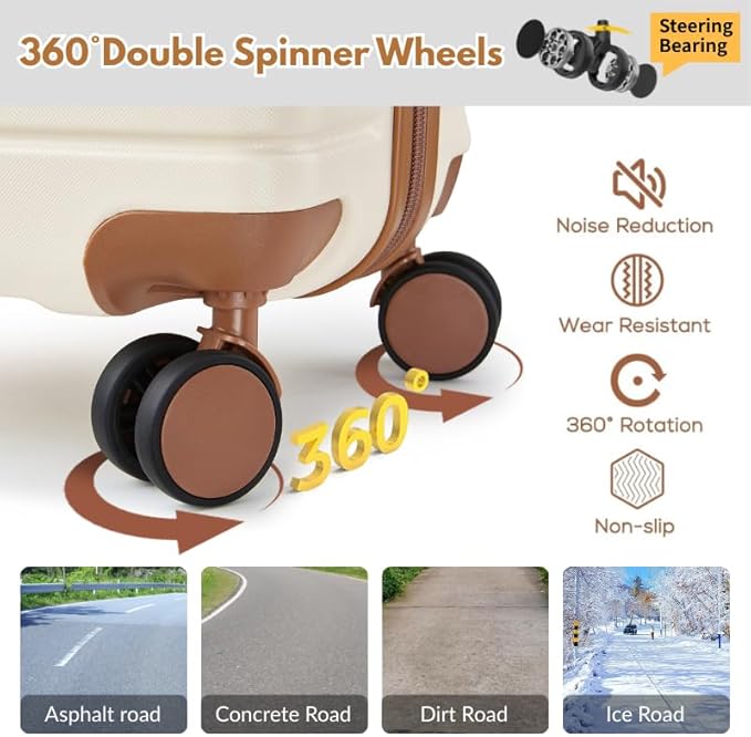 Luggage Sets 3 Piece with TSA Lock Hardside PC+ABS Carry On Suitcase with Spinner Wheels Lightweight Rolling Travel Luggage Sets with YKK Zippers (Beige)