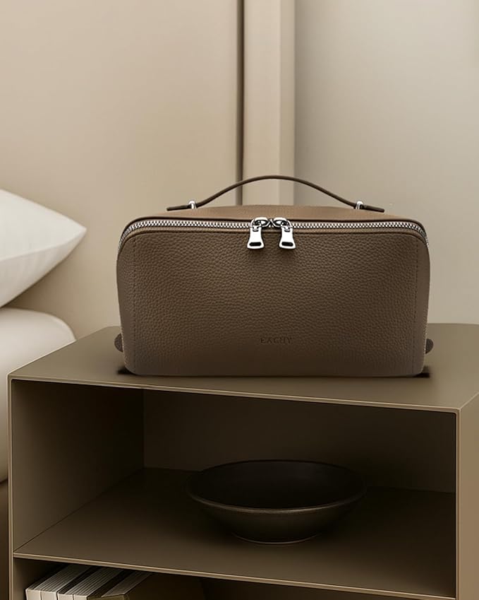 EACHY Makeup Bag,Large Capacity Travel Makeup Bag,Waterproof Portable Open Flat Toiletry Bag Cosmetic Bag with Divider and Handle