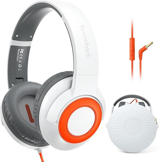 Kids Wired Headphones with Microphone, Volume Limited to 85/94dB Earphone for Boys & Girls, Foldable 3.5mm Jack Headset for School & Travel, Includes Portable Case