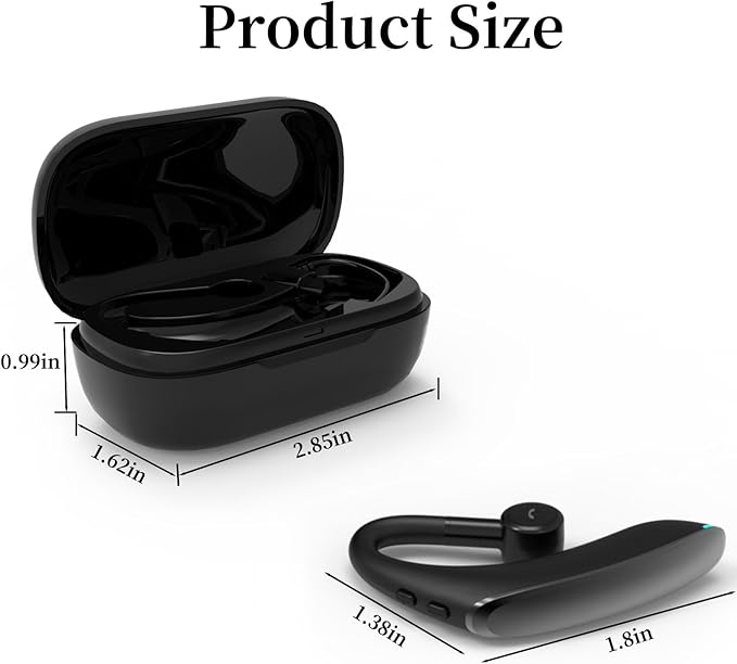 Bluetooth Headset, Wireless Bluetooth Earpiece, Hands Free Noise Canceling Headphones with Dual-Mic, 1000 mAh Charging Case, 18-Hour Talk Time, iOS & Android Compatible, for Truckers & Office Use