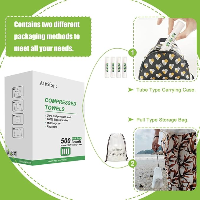 Compressed Towel Camping Hiking Travel Reusable Clean Towels Coin Tissues Bulk Pack 500Count