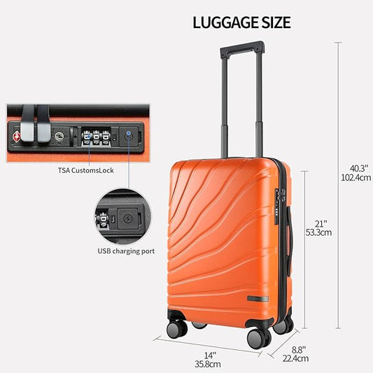 VANKEAN Carry On Luggage with Spinner Wheels & TSA Lock, Expandable Fashionable Hard Shell Suitcase airline approved，20 Inch Carry-On，Orange