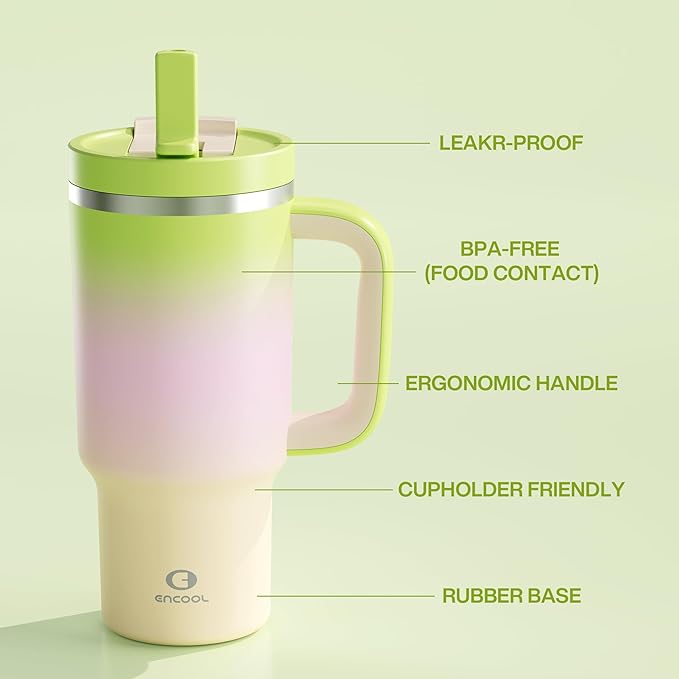 32 oz Tumbler with Handle and Straw: Stainless Steel Insulated Tumbler Keeps Cold for 24 Hours, Leakproof Travel Cup Fits in Cup Holder and BPA-Free, Morning Dew