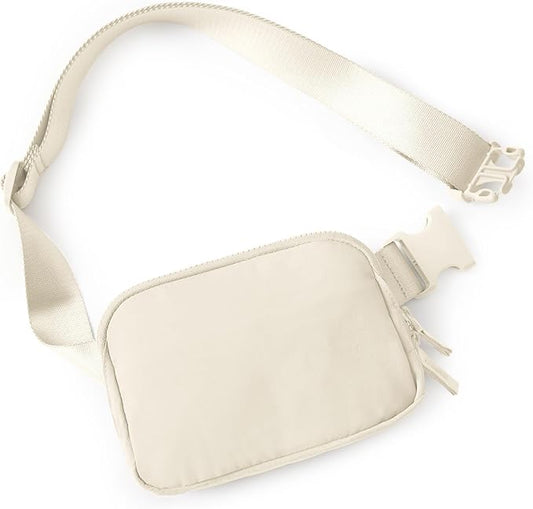 ODODOS Unisex Mini Belt Bag with Adjustable Strap Small Fanny Pack for Workout Running Traveling Hiking, Eggshell