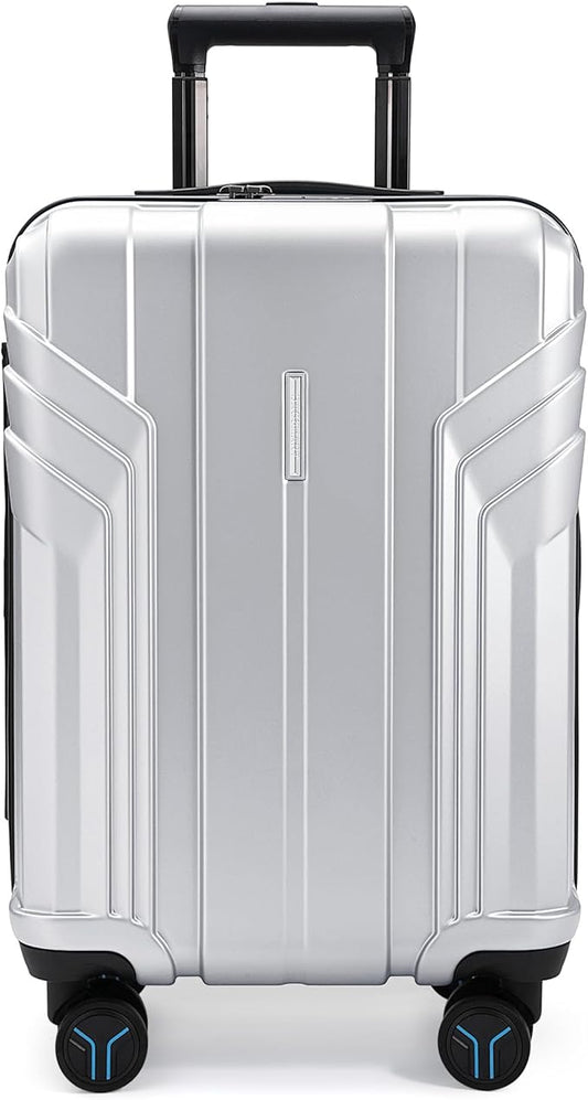 BAGSMART Expandable Carry On Luggage 22x14x9 Airline Approved, 1OO% PC Lightweight Hard Shell Suitcase, 20 Inch Travel Luggage with Spinner Wheels, Waterproof Rolling Suitcase, Sliver