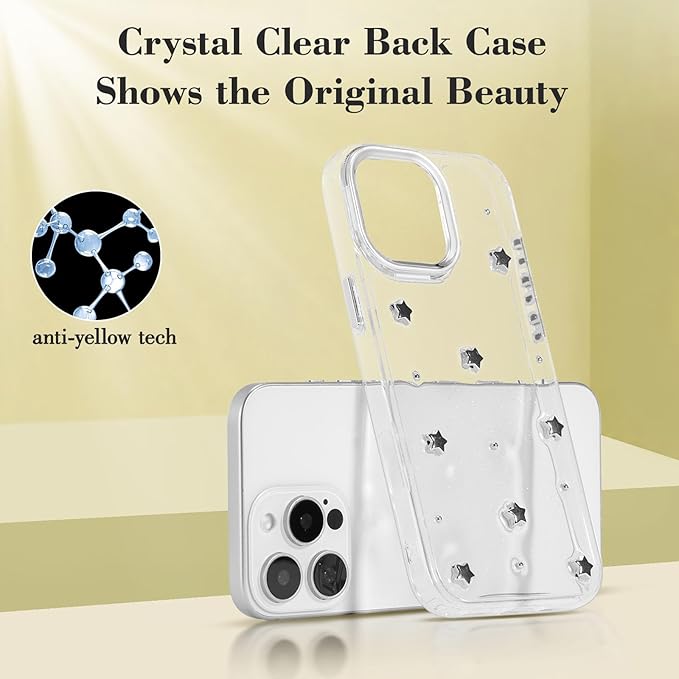 EYZUTAK Case for iPhone Air, Bling Glitter 3D Stars Phone Case Cute Sparkly Crystal Clear Star Aesthetic Design Cover Slim Soft Durable TPU Transparent Protective Cover for Women Girls - Star