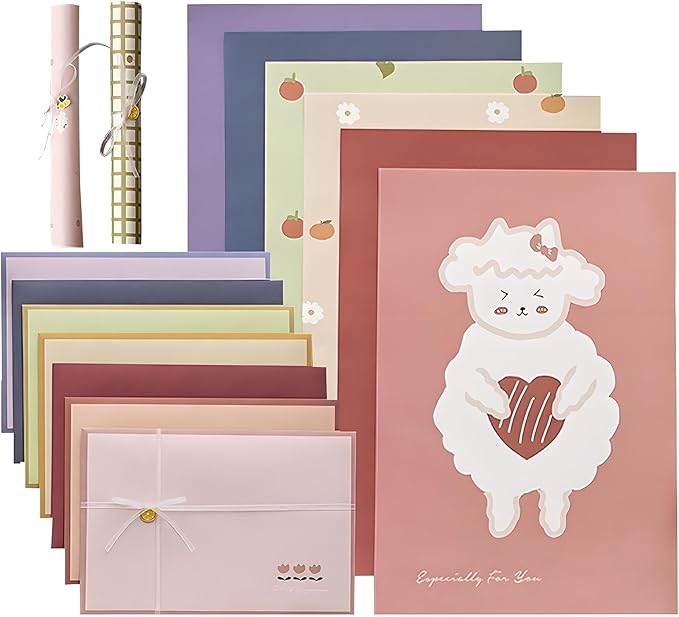 72 Pcs Stationery Paper Envelopes Set Includes 24 Lined Writing Paper & 12 Envelopes, Cute Lovely Animal Letter Writing Stationery Paper Envelopes Kit for Girls Boys Office School Supplies (6Style)