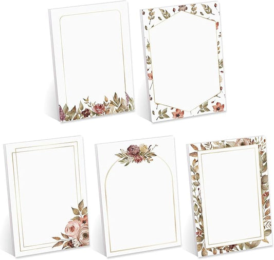 Gold Framed Floral Sticky Note Pads / 4" x 6" Watercolor Botanical Sticky Notes/Set of 5 Pads / 50 Sheets Per Pad/Five Unique Designs/Made in The USA