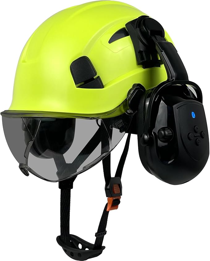 Hard Hats with Visor Bluetooth Ear Muffs Safety Helmet with Visors Mounted Safety Ear muff Hardhats Vented ANSI Z89.1 OSHA