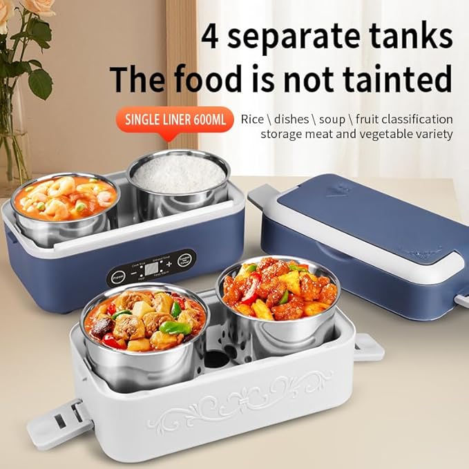 Electric Heated Lunch Box for Adults, 2.4L Portable Fast Heating Lunch box with 4 pcs-Food Container,110v Double Steam Electric Food Warmer for Work, Travel, Vegetarians