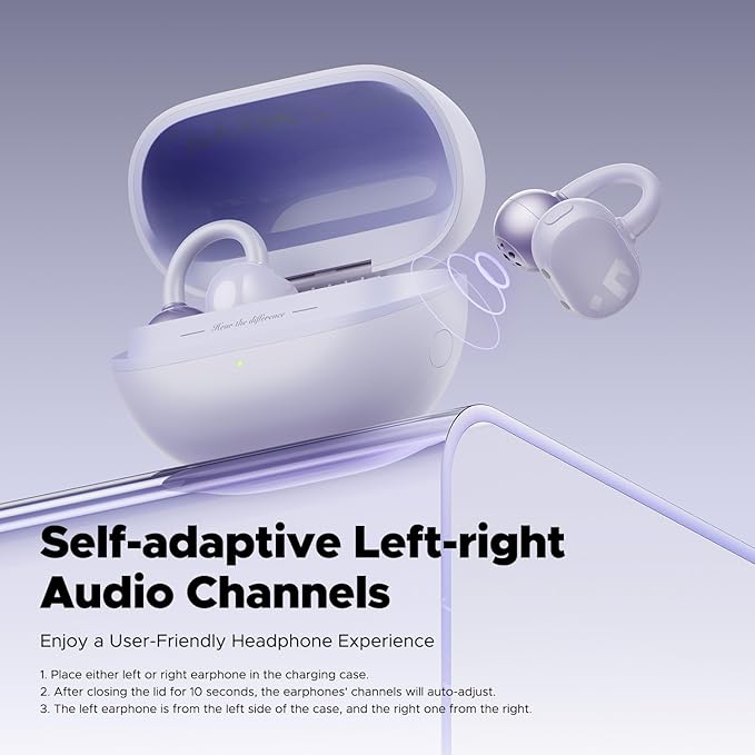 SoundPEATS POP Clip Wireless Open Ear Earbuds, Button Control, Lightweight Comfort Headphones, 30H Playtime, IPX5 Waterproof, Bluetooth 5.4 Immersive Audio Earphones for Sports Running Working, Purple