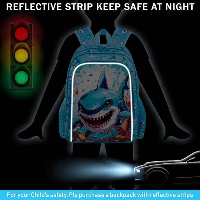 CCJPX 3PCS Shark Backpack for Boys, 16 Inch Kids Water Resistant Preschool Bookbags, Cool Kindergarten School Backpacks and Lunch Box