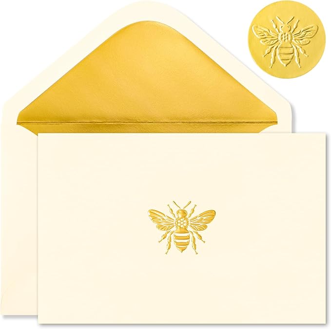 Crisky 50 Pack Blank Cards and Envelopes 4x6, Embossed Gold Foil Bee Blank Greeting Cards Bulk for Wedding, Bridal Shower, Baby Shower, Birthday Party Decoration Favors