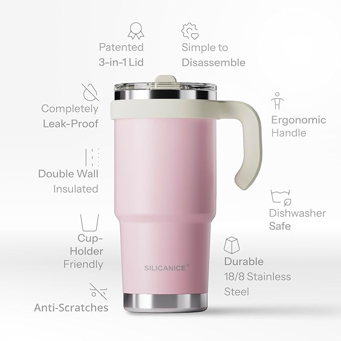 Easy Clean Pro Tumbler-24 oz Water Bottle with Handle Quick-Disassemble Flip Straw, Leakproof Insulated Stainless Steel Dishwasher Safe, BPA-Free Gifts for Kids