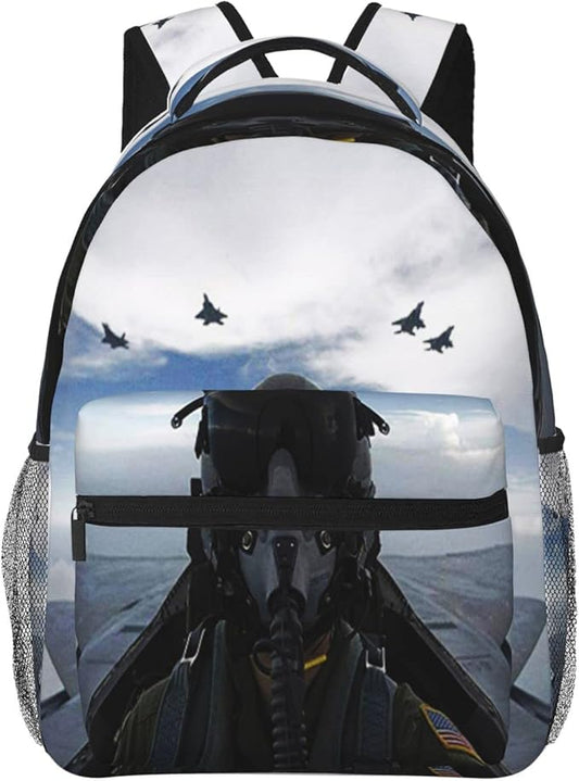 Backpack Fighter Pilot Plane Travel Laptop Backpacks College Ruckasck Daypack Airplane School Bag for Boys Girls Teenager Men Women