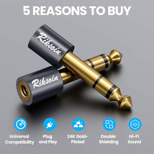 Headphone Adapter, 4-Pack 6.35mm (1/4 Inch) Male to 3.5mm (1/8 Inch) Female Stereo Audio Adapter [Gold Plated, Hi-Fi Sound] for Amp Adapter, Guitar, Digital Piano, Microphones, Speaker