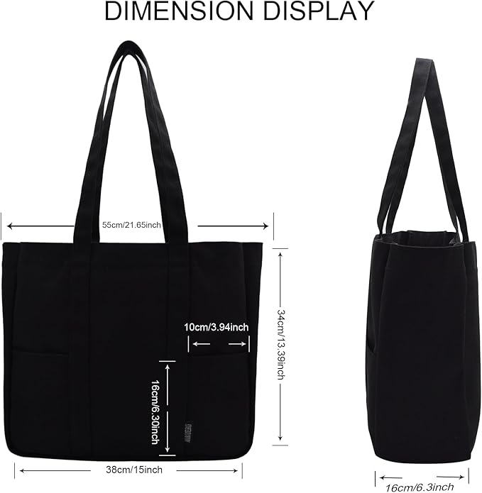 TeeYee Women's 20L Canvas Tote Bag Reusable Multi-Pocket Organizer for Travel Work Gym Shopping Large Shoulder Bag