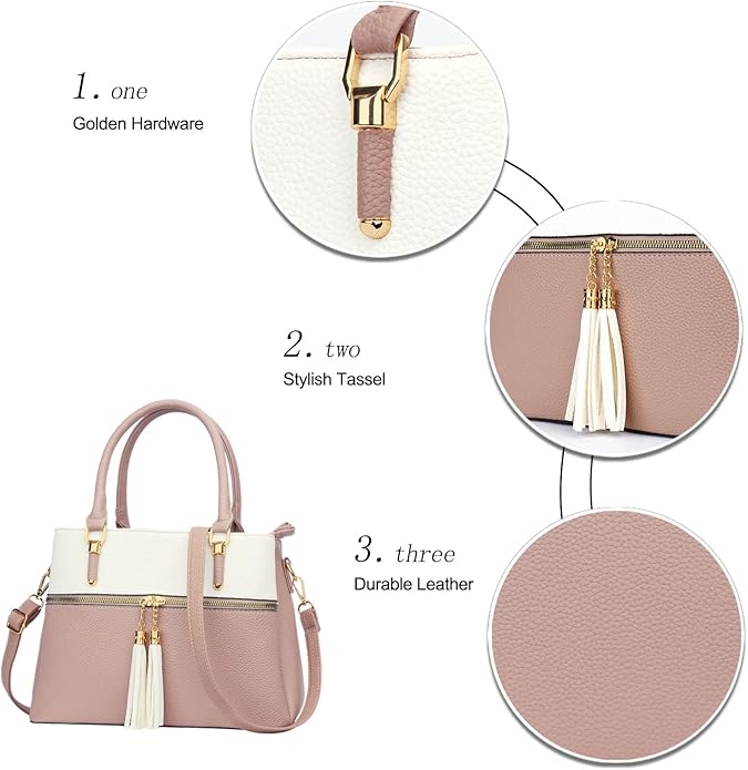 KKXIU Women Satchel Bags Handle Shoulder Handbags and Purses Pockets Zipper Leather Crossbody Bags