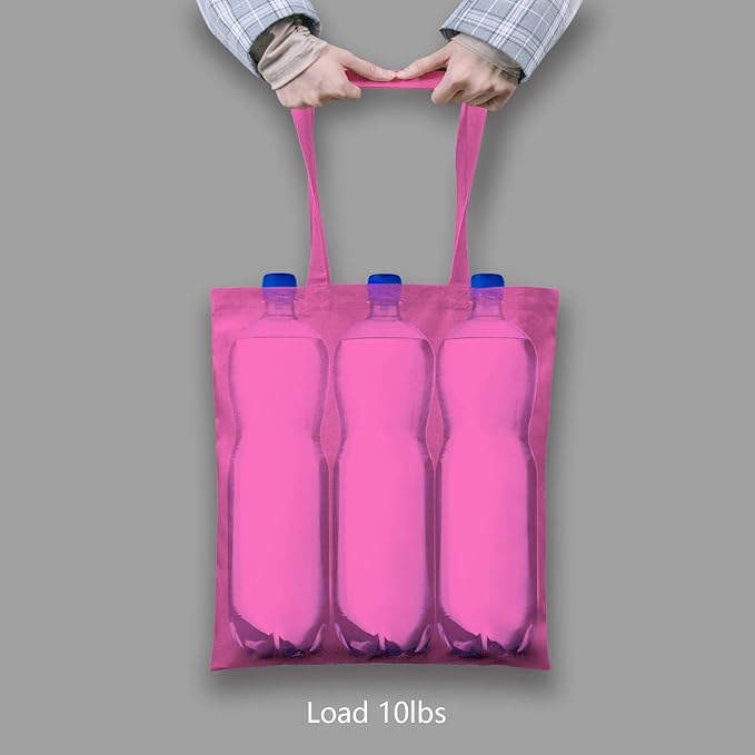 TOPDesign 24-Pack Economical 16"x15" Pink Cotton Tote Bag, Lightweight Medium Reusable Grocery Shopping Cloth Bags, Suitable for DIY, Advertising, Promotion, Gift, Activity