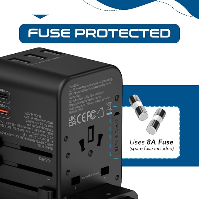 Ceptics Universal Travel Adapter, 35W International Power Adapter with PD & QC 3.0 Dual USB-C, 3 USB Travel Adapter Worldwide, Type I C G A Outlets 110V 220V A/C - EU Euro US UK (11-KU)