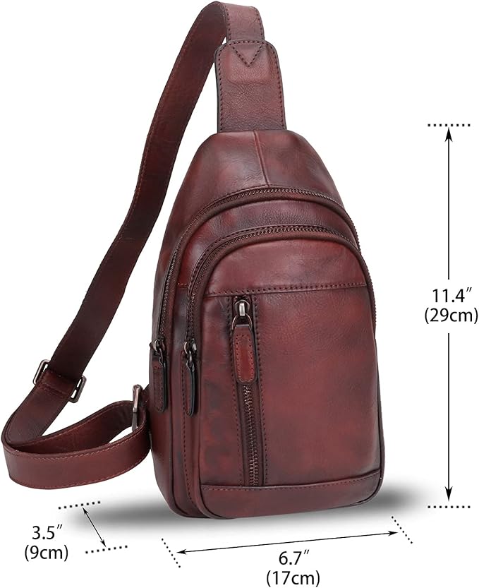IVTG Genuine Leather Sling Bag Chest Shoulder Pack Crossbody Casual Daypack Vintage Handmade Hiking Backpack Motorcycle Bag (Coffee)