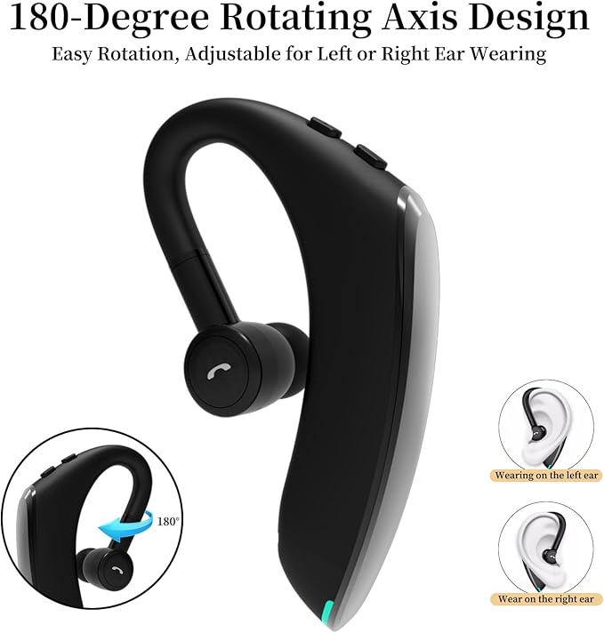 Bluetooth Headset, Wireless Bluetooth Earpiece, Hands Free Noise Canceling Headphones with Dual-Mic, 1000 mAh Charging Case, 18-Hour Talk Time, iOS & Android Compatible, for Truckers & Office Use