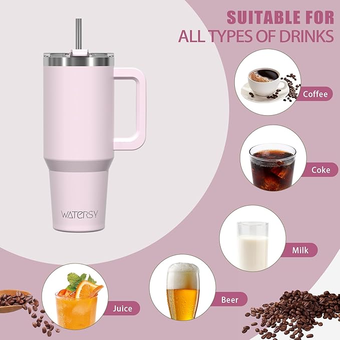 20 oz Tumbler with Handle,Tumbler with Lid and Straw,Double Wall Insulated Cup Stainless Steel Travel Mug(Cold for 34 Hours),Water Bottle for Iced Tea,Coffee,Cold Beverages(Rose Quartz)