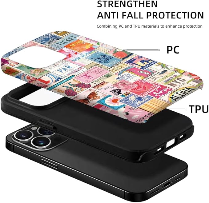Generic Case Compatible with iPhone 12/12 Pro,Vintage Stamps Collage Phone Case for Girl Women,Durable Protection Case