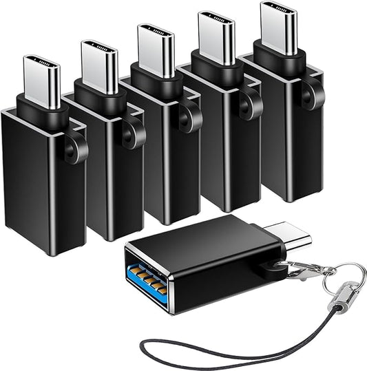 USBC to USB Adapter 6 Pack,USB-C to USB-A Adapter,Type C Male USBA Female OTG Adaptor,USB C Converter for iPhone 16 15,MacBook Pro,iPad,Samsung S24 S23 S22,Black