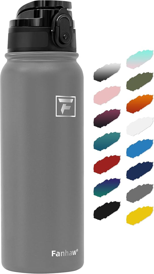 Fanhaw 20 Oz Insulated Stainless Steel Vacuum Water Bottle with Anti-Dust Pop-Open Lid - For Kids, Women, Men | Leak & Sweat Proof (Gray)