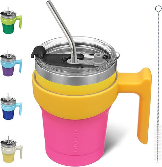 BJPKPK 10 oz Tumbler With Handle And Straw Stainless Steel Travel Mug Insulated Tumbler Cups With Lids,Pink Yellow Rose