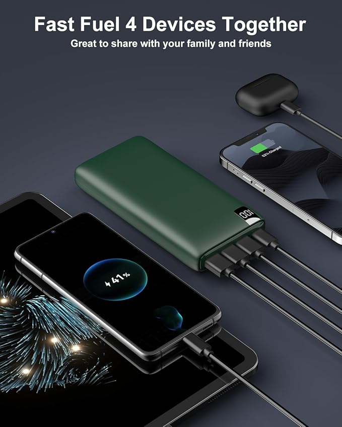 IXNINE Power Bank 26800mAh Portable Charger, 22.5W Fast Charging PD QC 3.0 Compact External Battery Pack with LED Display and 4 USB Outputs for Cellphone Tablet (Green)