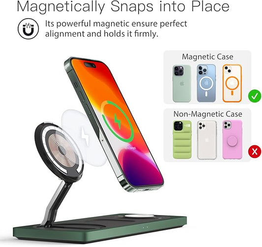 3 in 1 Charging Station for Apple Devices: Used for iPhone and Watch Charging Station with Magsafe Charger Stand, Wireless Charger for iPhone16/15/14/13/12, Apple Watch 1-9/Ultra, AirPods 3 Pro